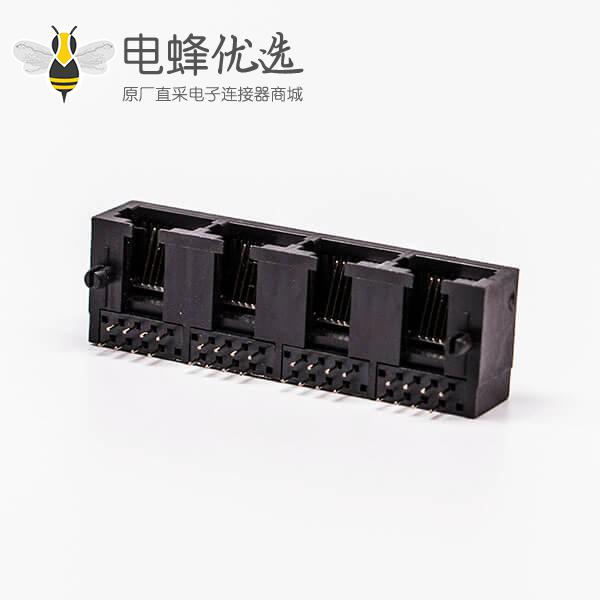 rj45插座接口4口全塑黑色母90度无灯不带屏蔽接PCB