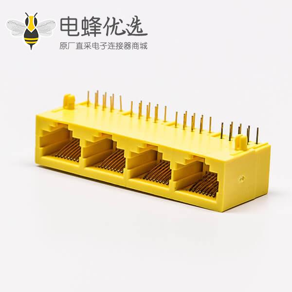 1*4全塑rj45黄色4口90&deg;无灯不带屏蔽母座