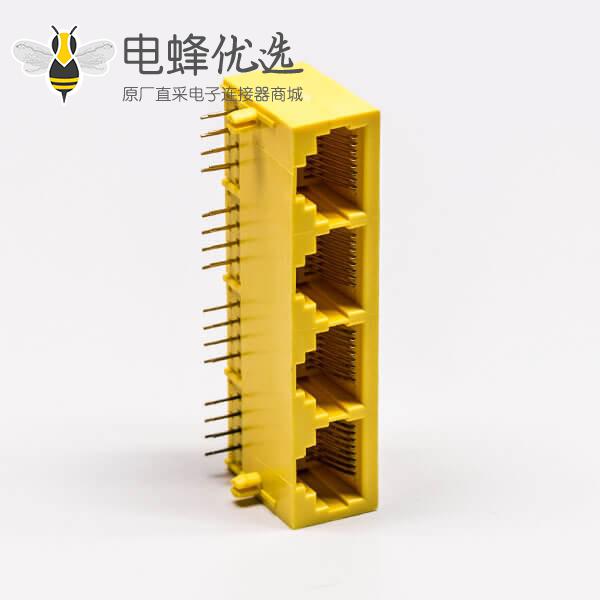1*4全塑rj45黄色4口90&deg;无灯不带屏蔽母座