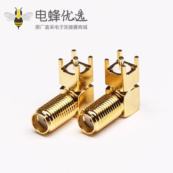 SMA直角弯头RF连接器镀金母头插PCB板
