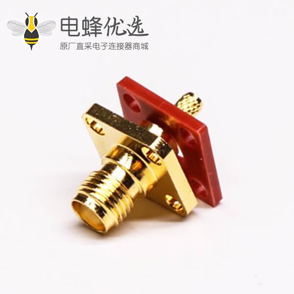 SMA四孔法兰接头母头180度直式压接同轴线缆防水