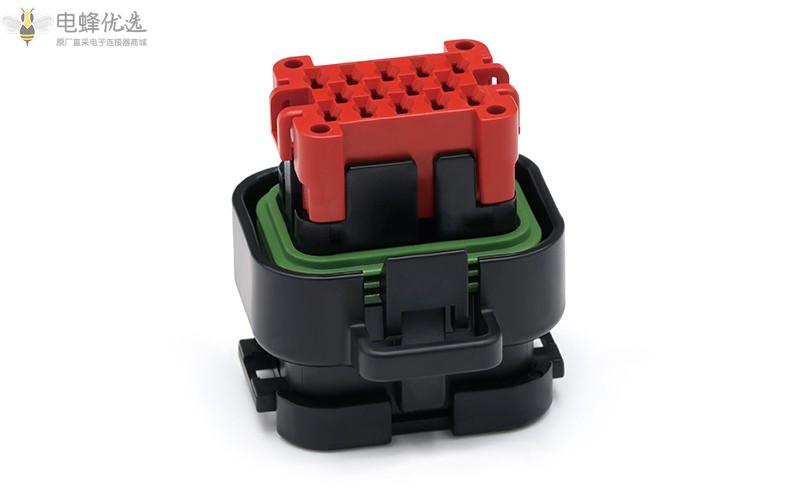 14芯矩形黑色防水新能源电动汽车高压连接器14孔插头