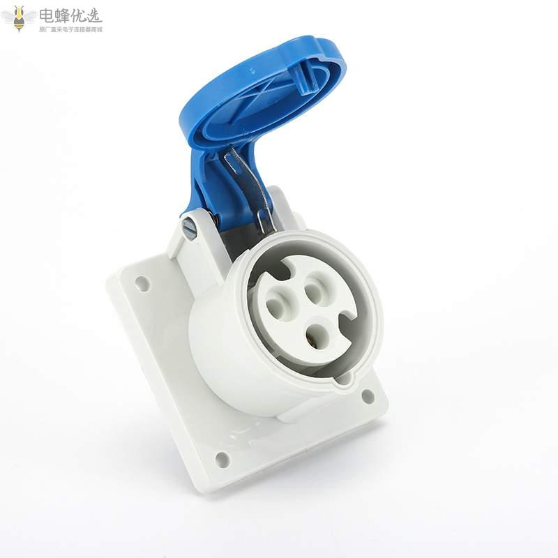 IP44工业连接器16A32A防水工业暗装直插座250V2P+E对接公母头