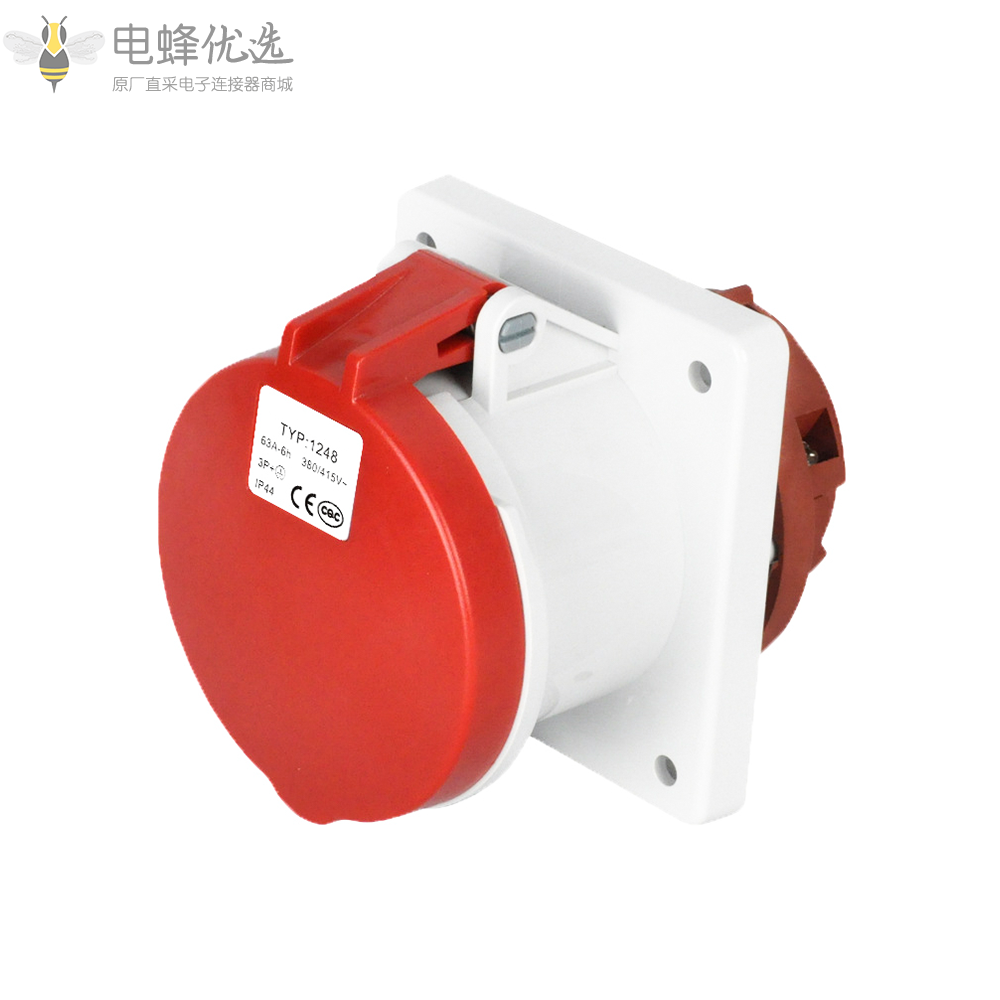 TYP1248工业连接器4芯63A400V防水暗装直座3P+E欧标IP44