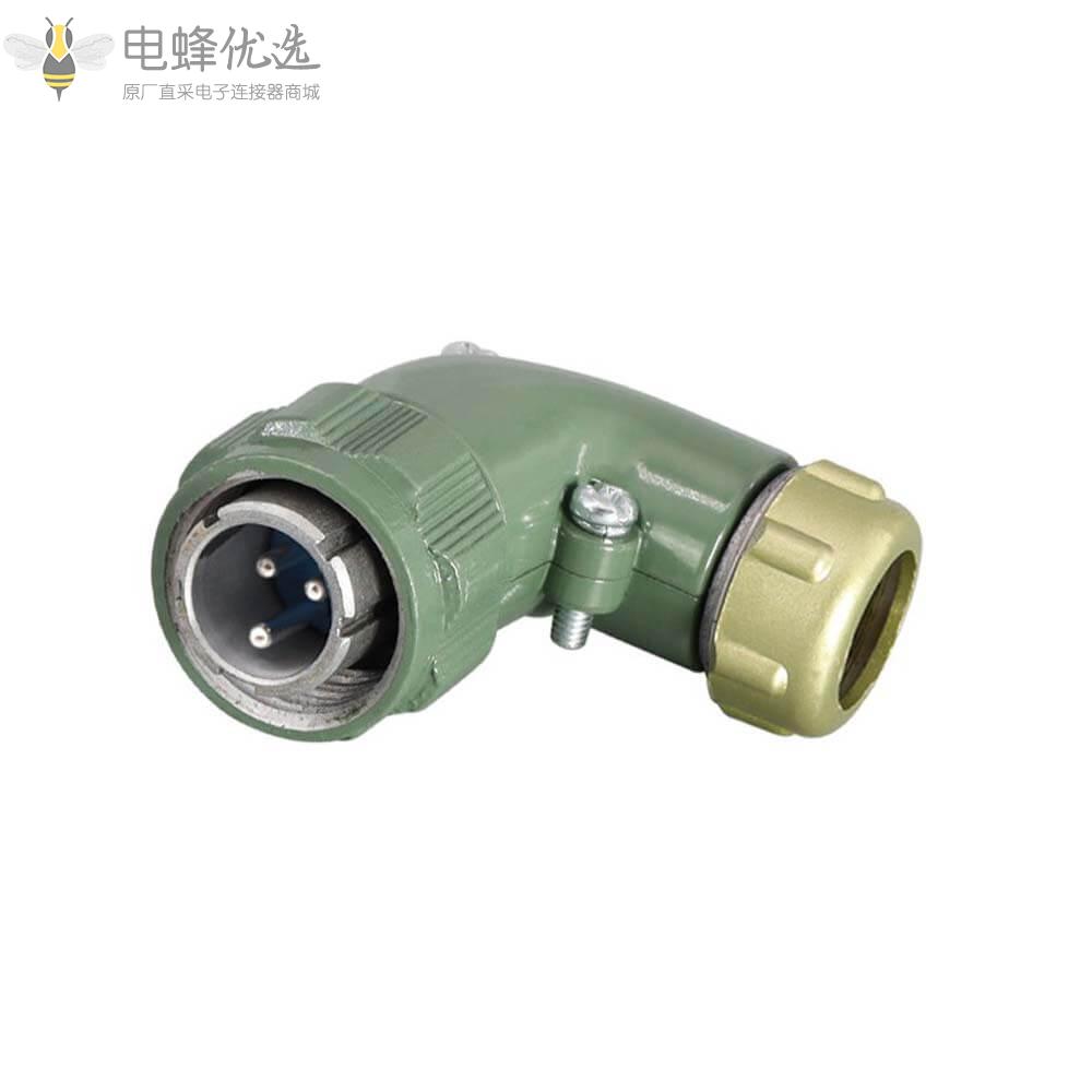 YD20弯式3芯正装TR+Z航空连接器25A500V防水航空母座公头2P+PE