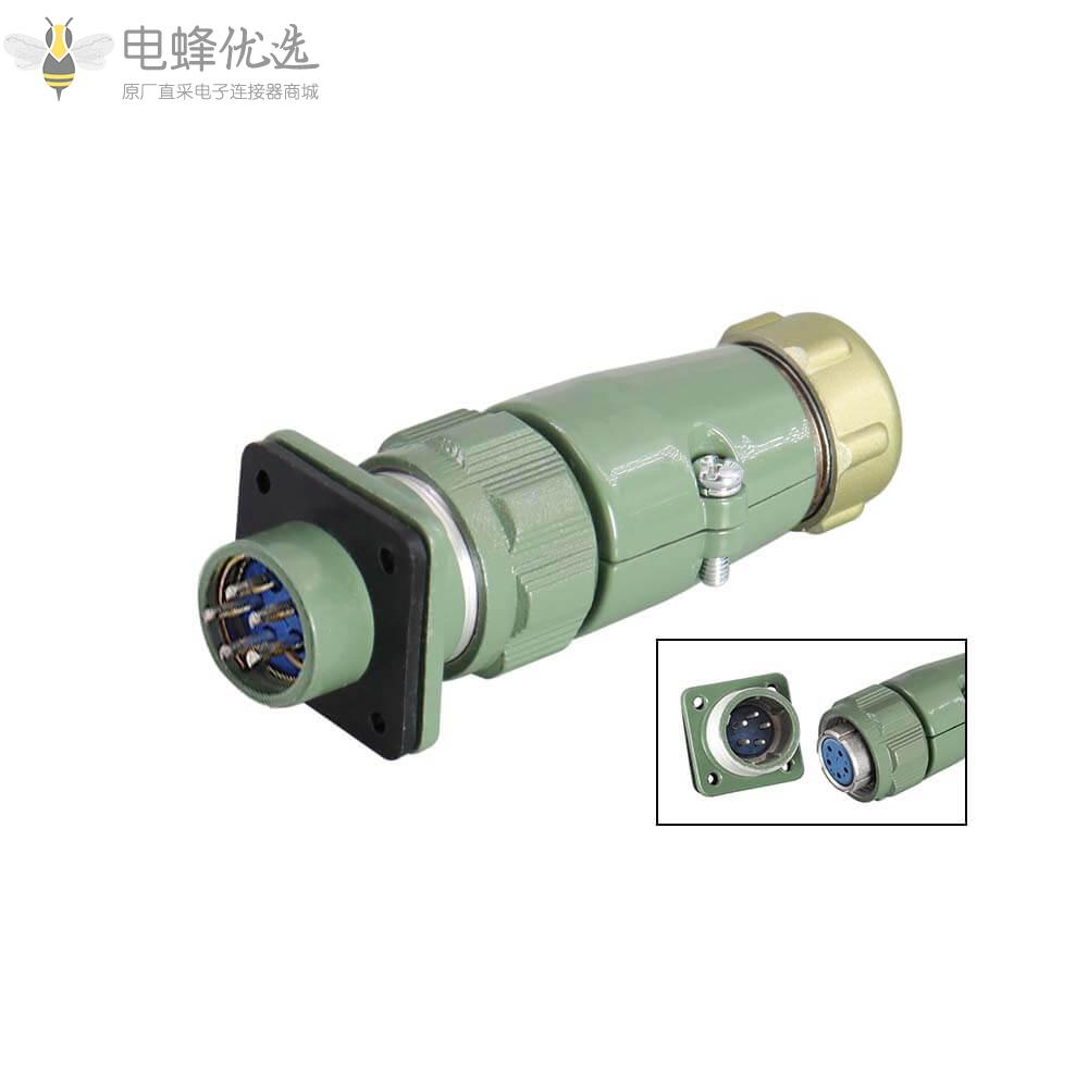 YD20直插式5芯直式正装TP+Z航空连接器10A方形法兰插座2P+PE圆形插头