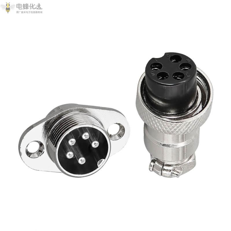 铜芯镀银GX16-5芯航空连接器7A125V菱形2孔法兰插头插座
