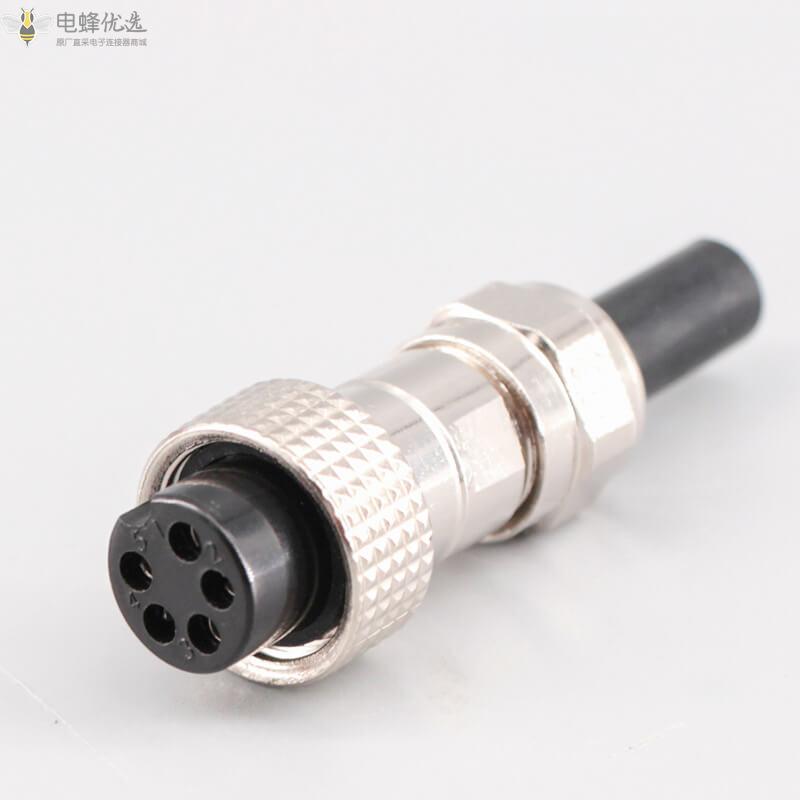 圆形铜芯镀金GX16公母对接款5芯5A125V防水航空连接器IP67