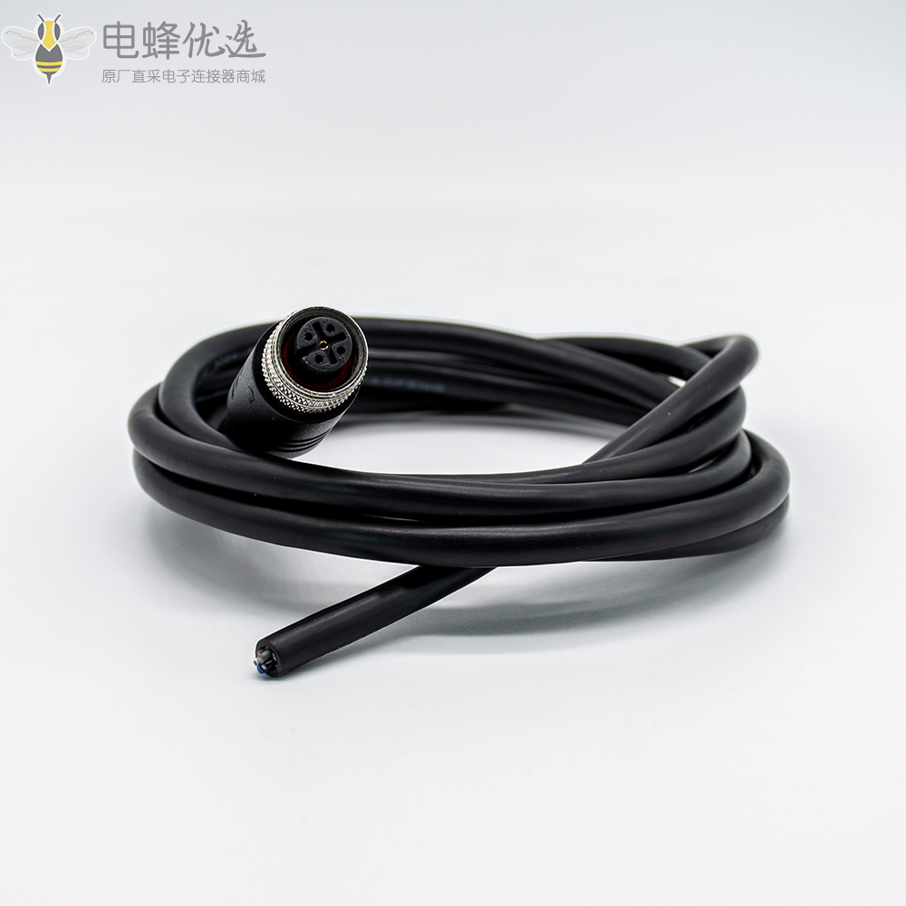 M12连接器5P A型 公弯头成型式带线1.5M航空插头防水连接器