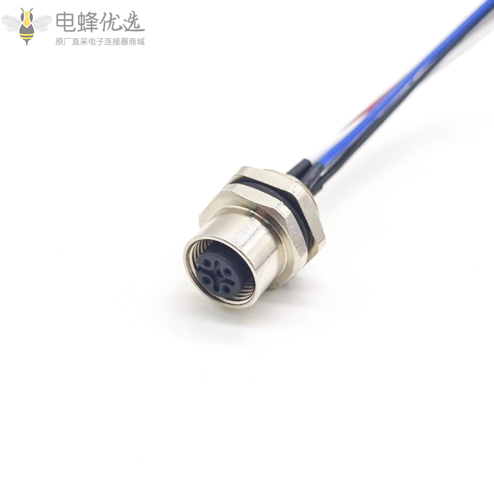 M12连接器 5pin 母头后锁带线型板端插座带线1M