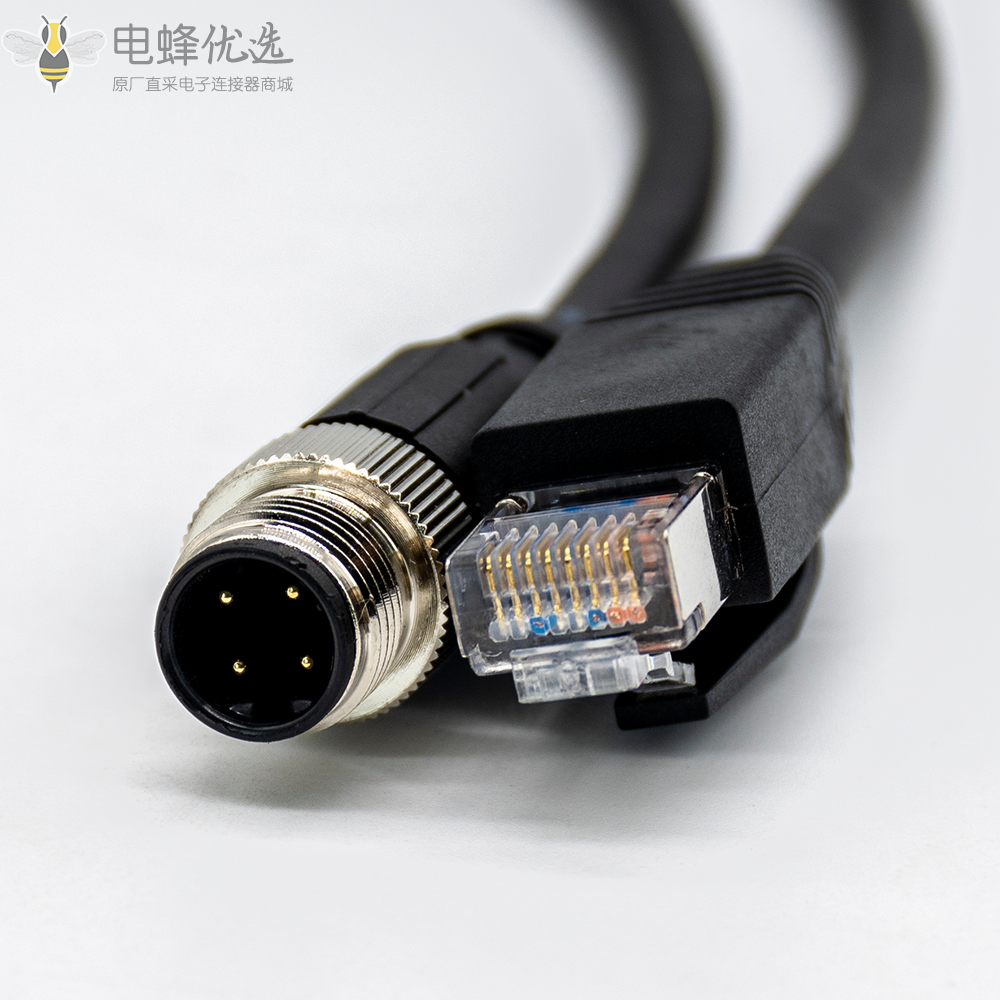 M12网线D Code 4芯公头转RJ45公头注塑电缆1M