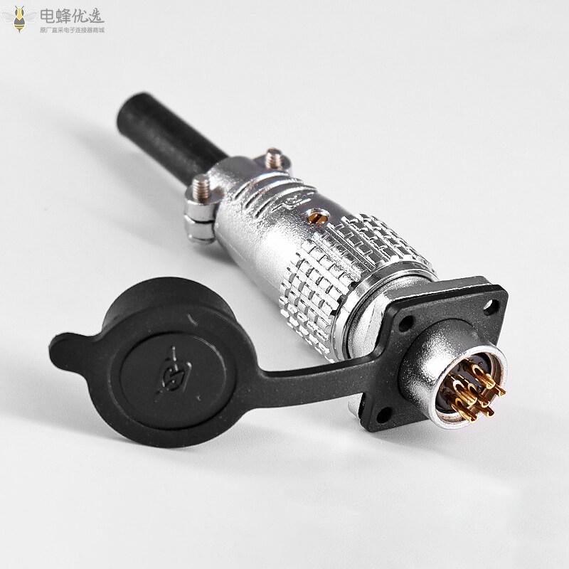 TP12_6芯插头插座四孔法兰连接器带橡胶防尘盖厂家批发