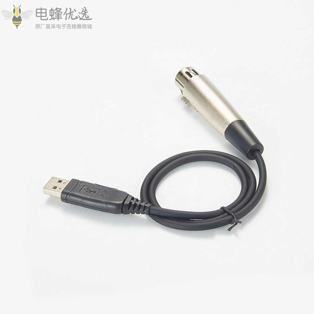 XLR母头转USB视频接口线材线长0.3M线束厂家