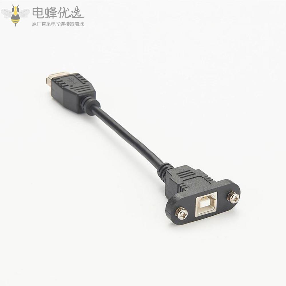 面板安装USB_B型母头转A型母头线用于打印机计算机适配器接30厘米延长线