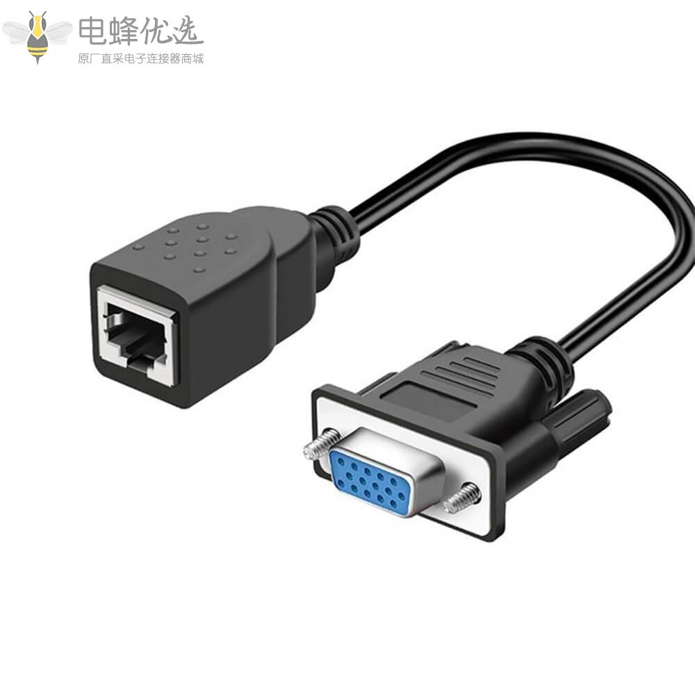 VGA_15引脚母头转CAT5_CAT6_RJ45母头网线扩展连接器适配器接0.1米线束