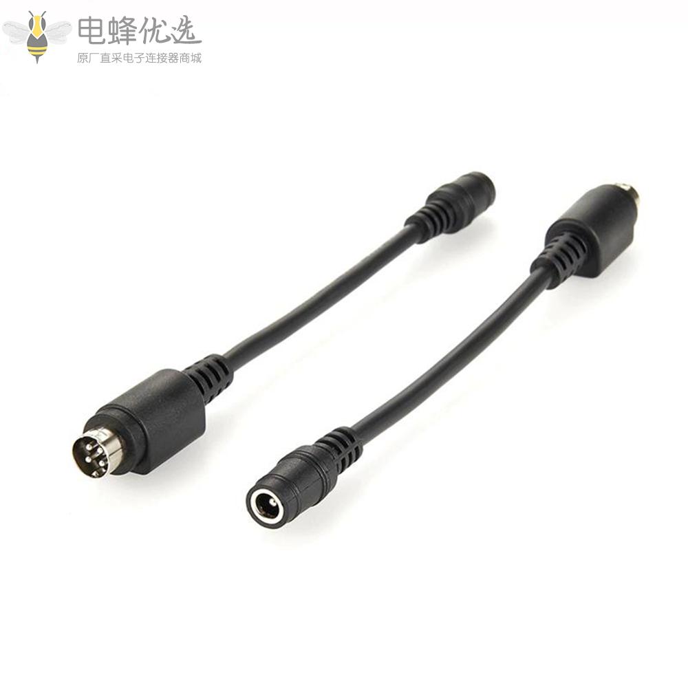 mini4芯DIN公头转DC_5.5*2.1mm母头电源适配器0.1m