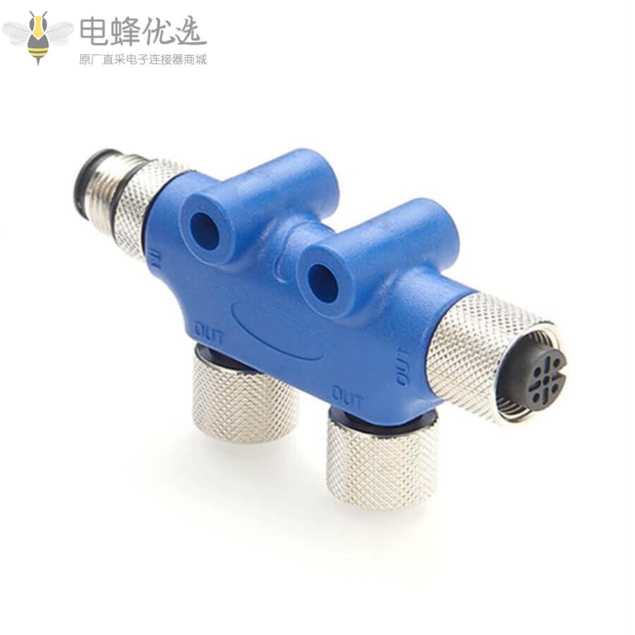 船用级产品NMEA_2000二通多端口T形连接器3个M12母头5芯转5芯公头