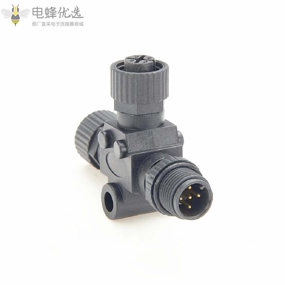 NMEA2000_T型3通连接器海上游艇使用一公头转2母头M12接头5芯航空插头