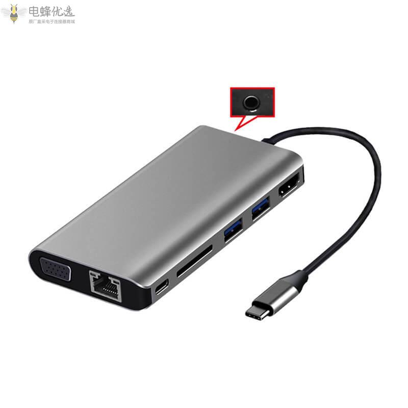 USB_TYPE_C集线器8合1铝合金PD充电USB_3.0_HDMl技嘉LAN_SD_TF集线器以太网适用于笔记本电脑
