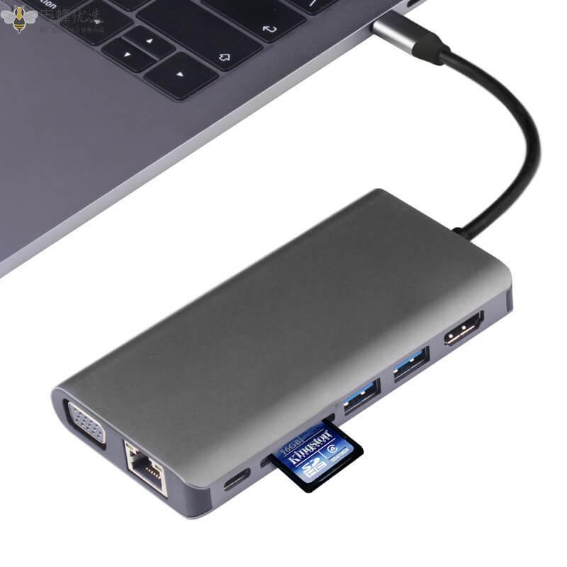 USB_TYPE_C集线器8合1铝合金PD充电USB_3.0_HDMl技嘉LAN_SD_TF集线器以太网适用于笔记本电脑