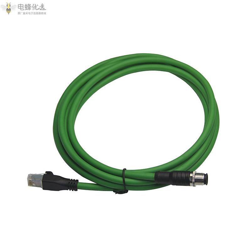 Profinet电缆适用于M12公头转RJ45公头M12母头转RJ45公头M12公头转M12公头千兆网络CAT5e_22至30Awg