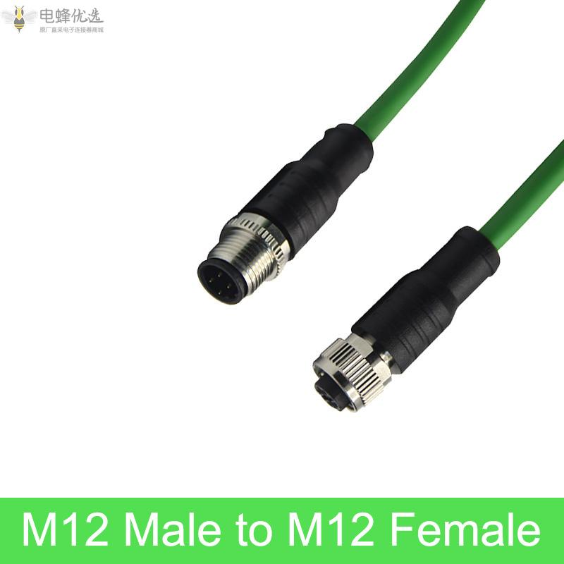 Profinet电缆适用于M12公头转RJ45公头M12母头转RJ45公头M12公头转M12公头千兆网络CAT5e_22至30Awg
