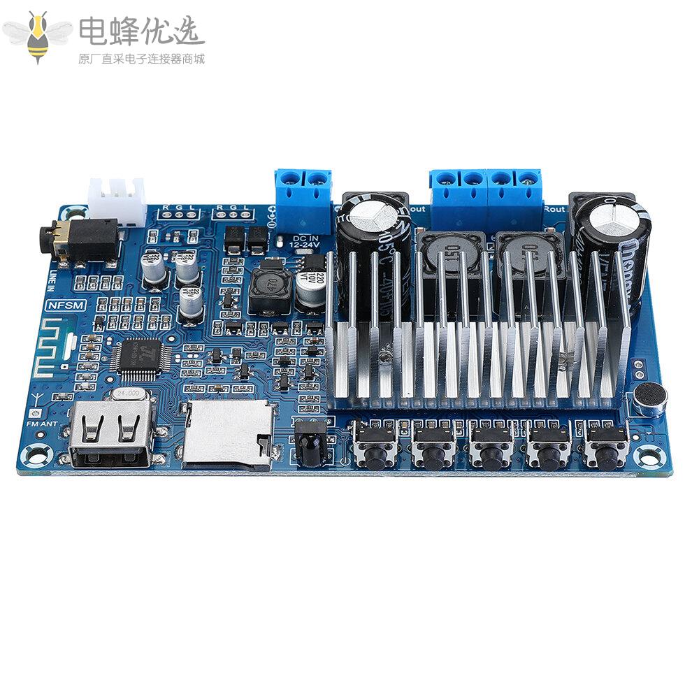 TPA3116_50Wx2蓝牙遥控功放大功率双通道数字功放U盘TF卡解码板12_24V_DC