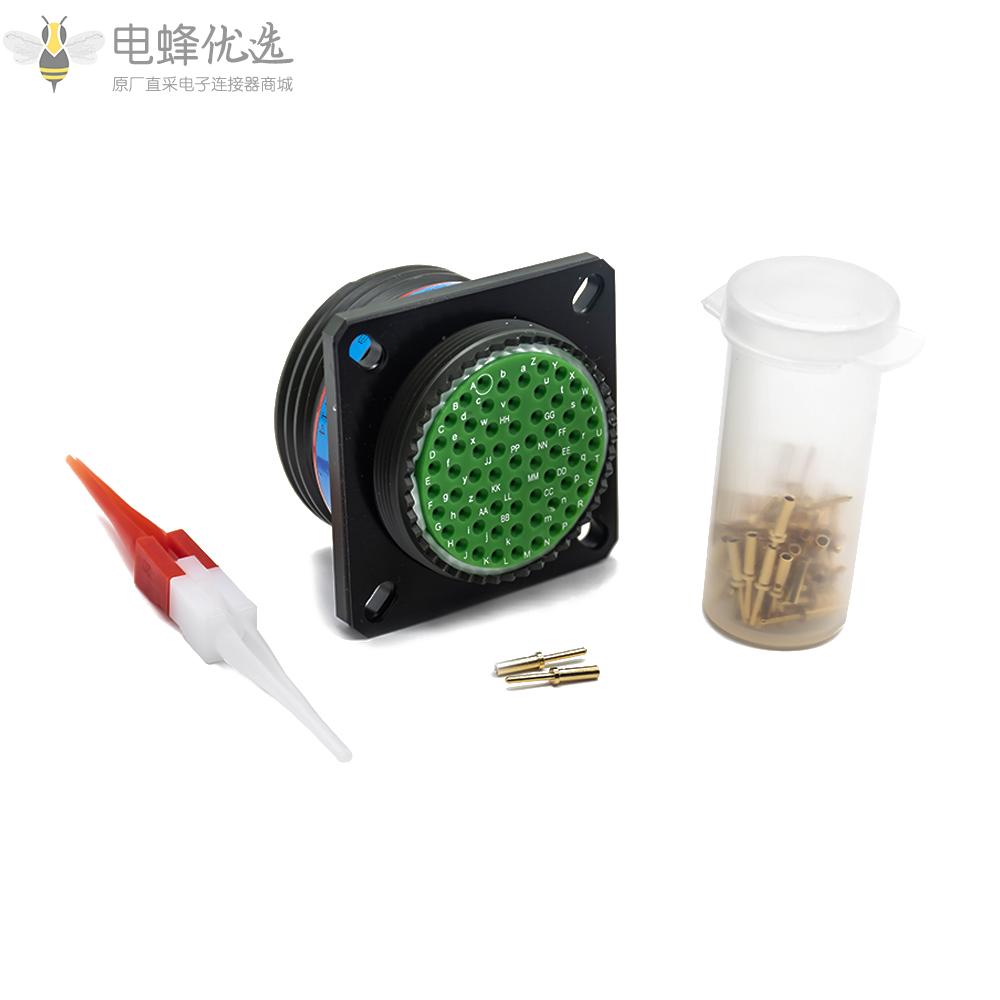 D38999工防连接器61芯方形法兰B键位军绿色带针公插座