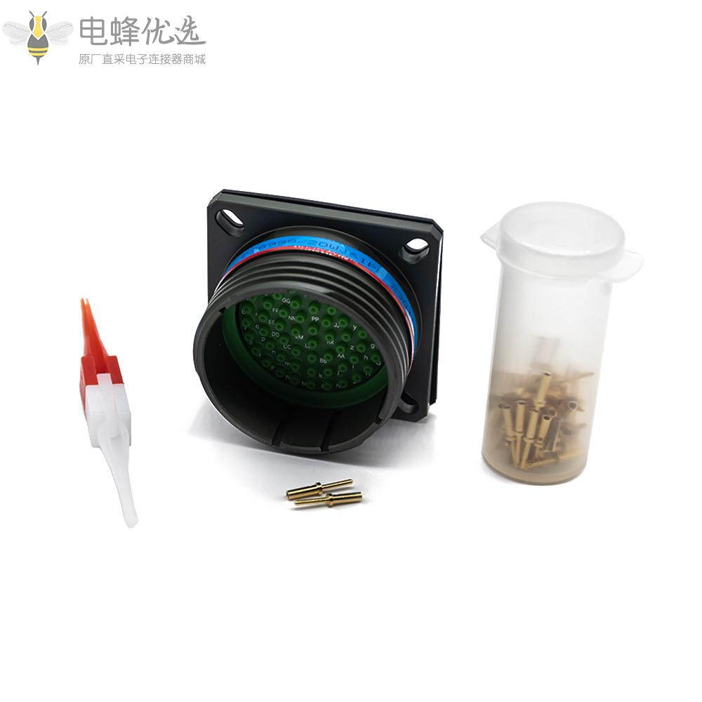 D38999工防连接器61芯方形法兰B键位军绿色带针公插座