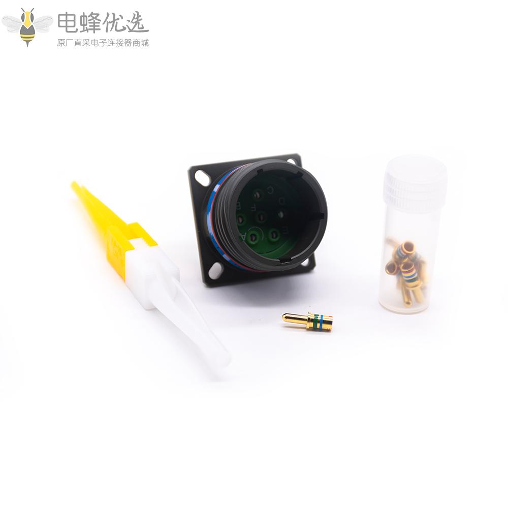 D38999连接器6芯17号壳体N键位方形法兰带针公座