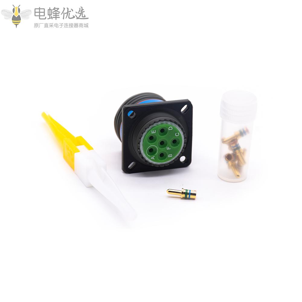 D38999连接器6芯17号壳体N键位方形法兰带针公座