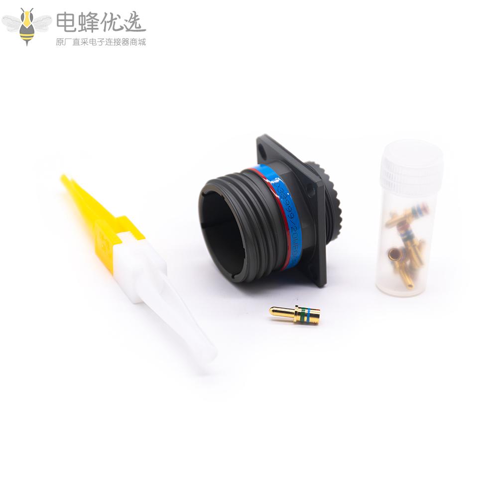 D38999插座6芯N键位17号壳体方形法兰带针公座