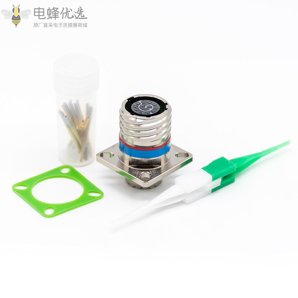 D38999连接器13芯11号壳体方形法兰带孔银色母插座