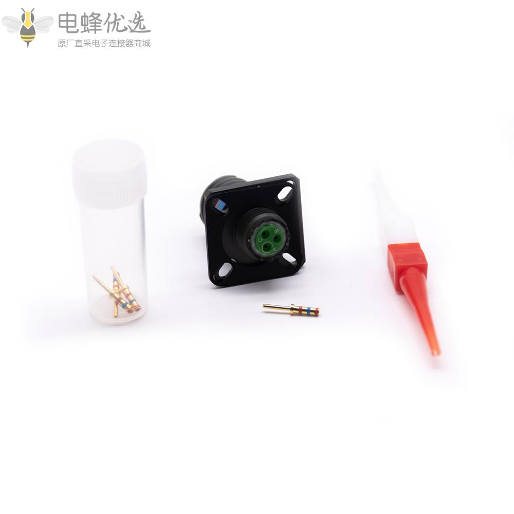 D38999面板安装连接器3芯N键位9号壳体方形法兰带针公座