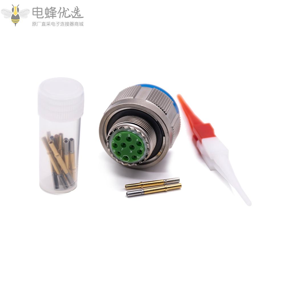 D38999连接器10芯13号壳体镀镍外壳银色带孔母插头