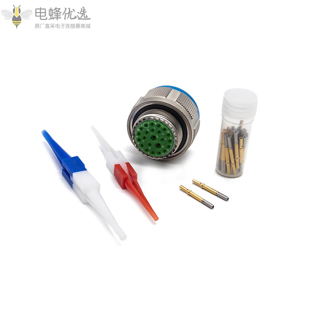 D38999连接器23芯带孔母插头(银色)镀镍外壳17号壳体