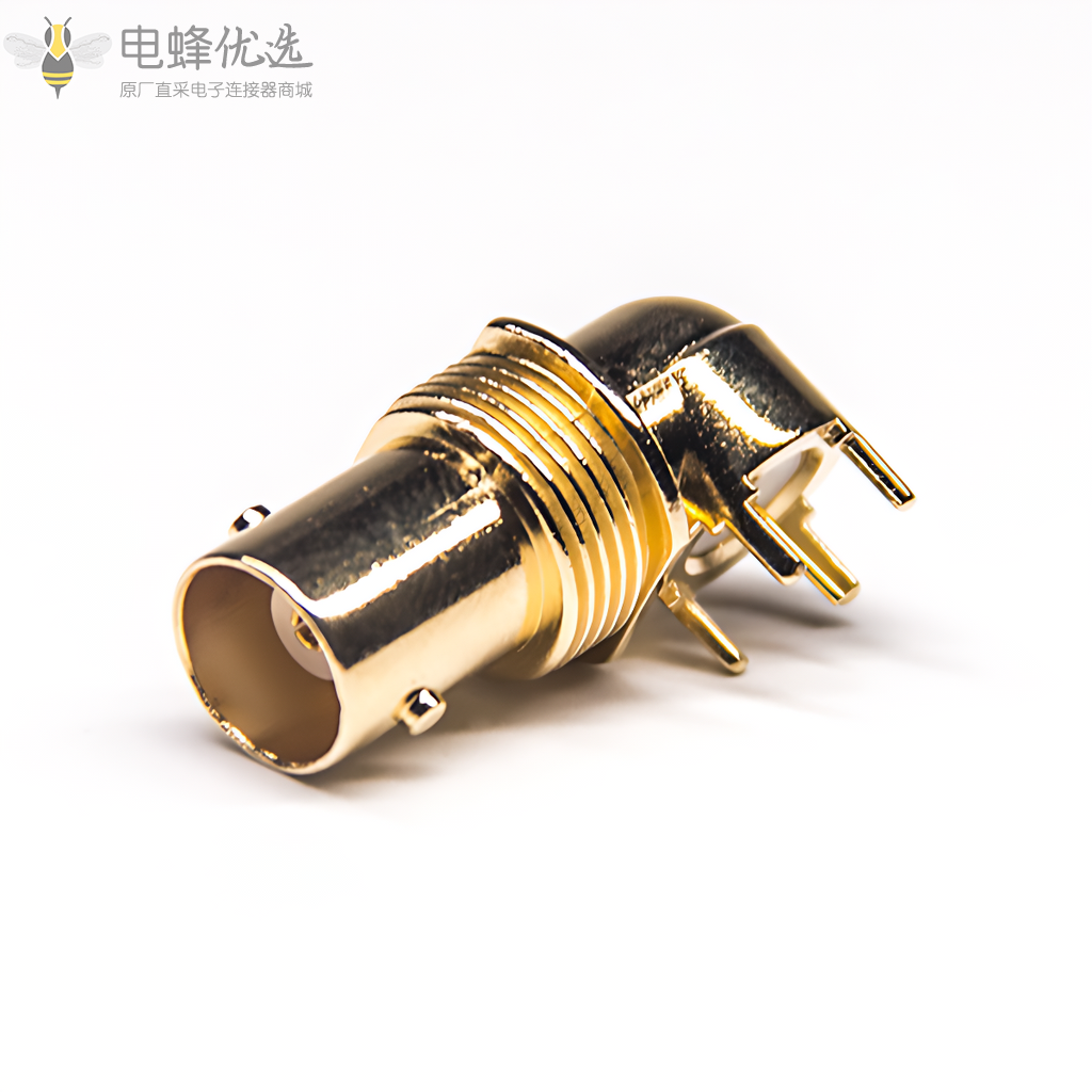 bnc插板接PCB板连接器弯式镀金母头穿墙面板安装