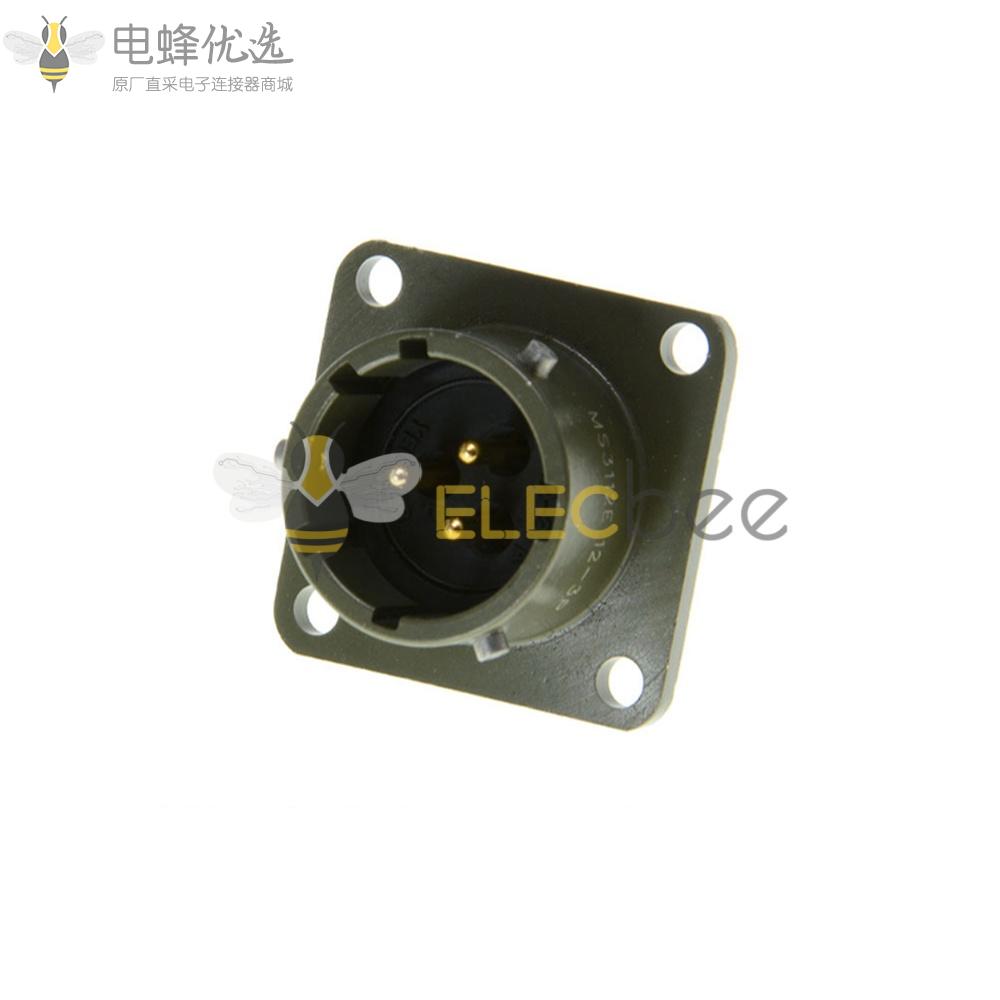26482连接器3芯针式公头方形法兰插座12号壳体带封线体