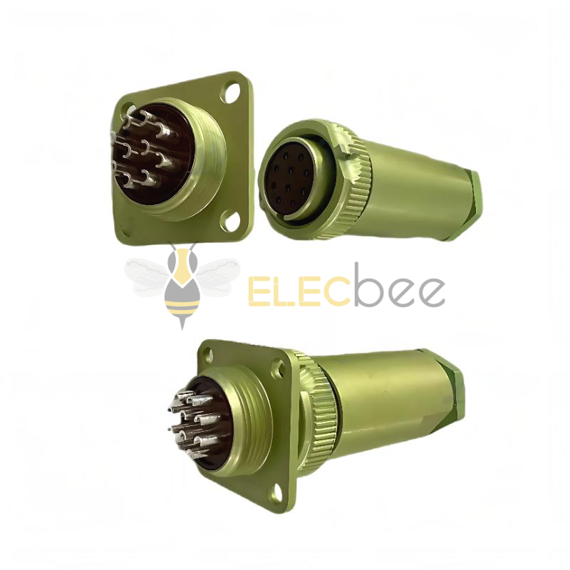 PC-10ZJ系列连接器10芯焊接插针接头方形法兰公插座