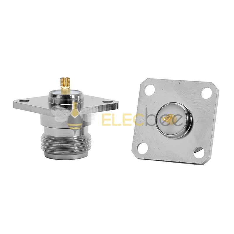 N-KFD全铜镀镍 射频同轴连接器 N型母头母头带四孔方板法兰焊接头