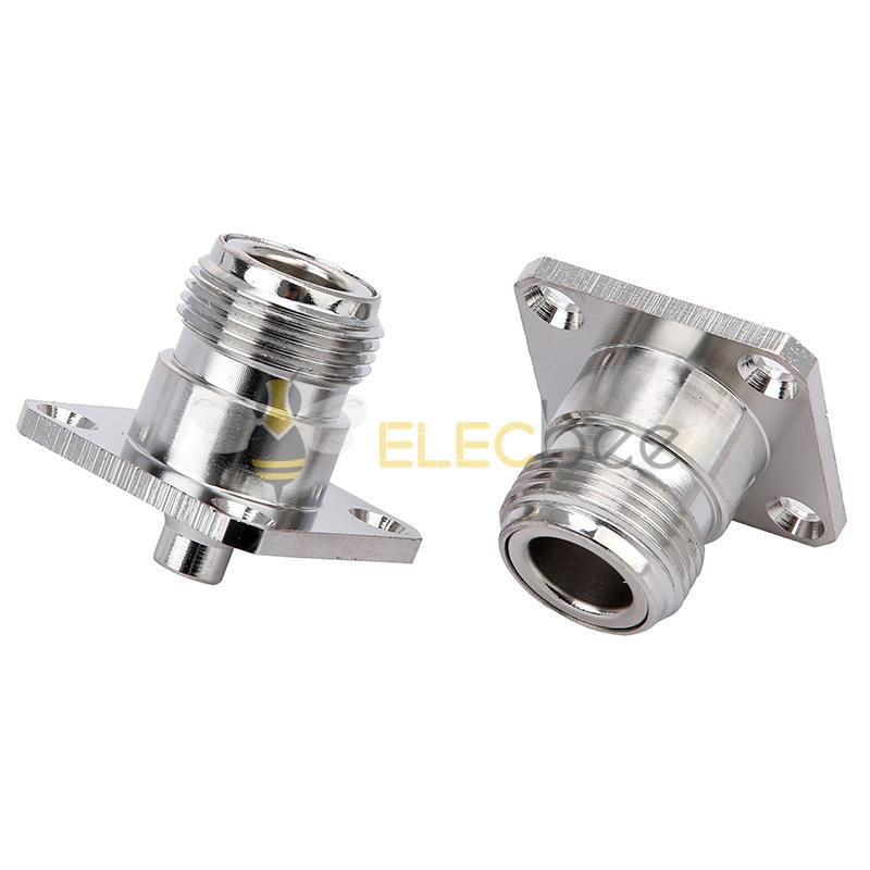 N-KFB3全铜射频同轴连接器 4孔法兰25*25mm N型母头外螺内孔RG402