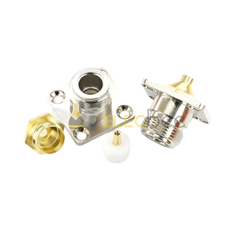 N-KFB3全铜连接器  4孔法兰 25*25MM N型外螺内孔RG402 RG141