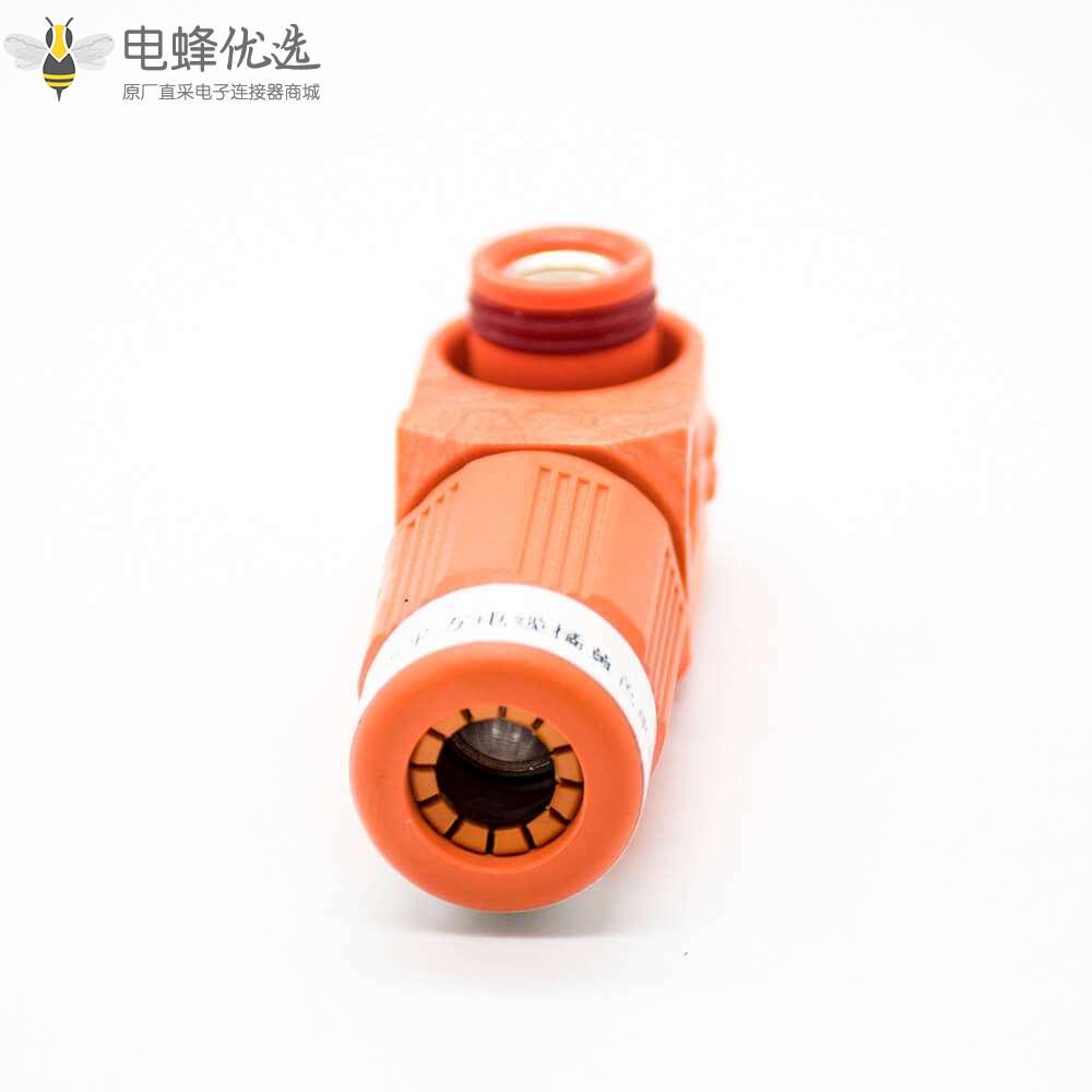 高压大电流连接器8mm弯式插头IP67单芯塑料200A接线橙色