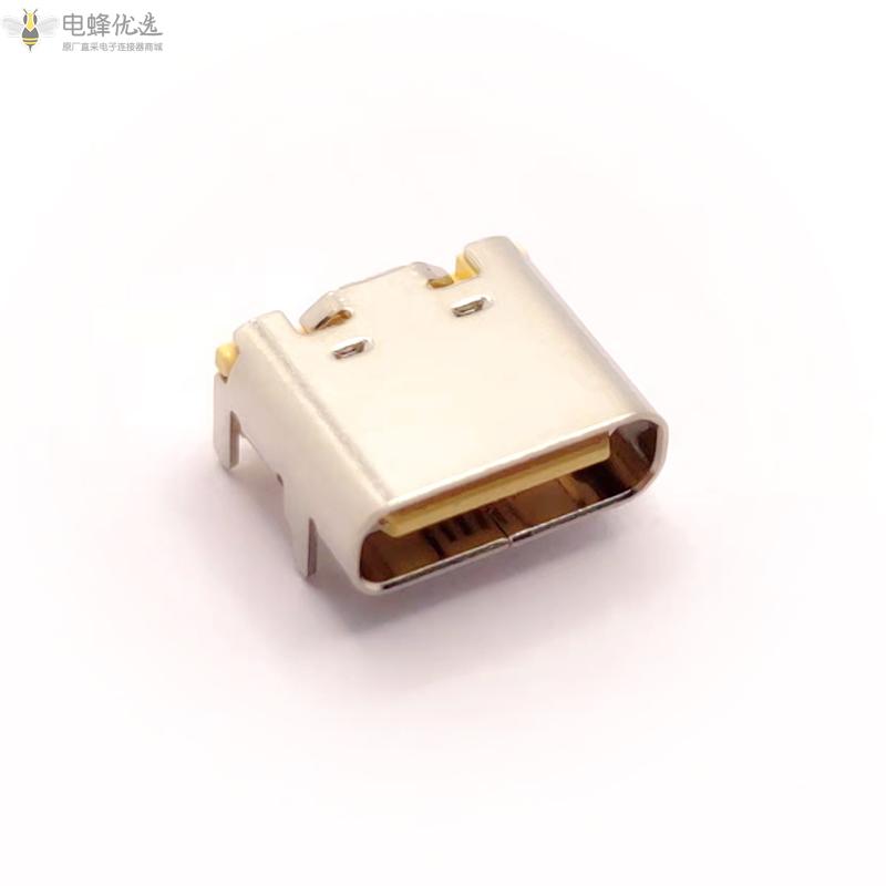 TYPE-C 母座  16pin 卧式贴板 外壳4脚插板