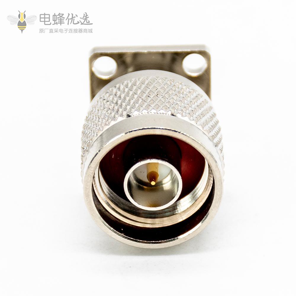 n 头公头直式射频同轴连接器4孔法兰盘面板安装