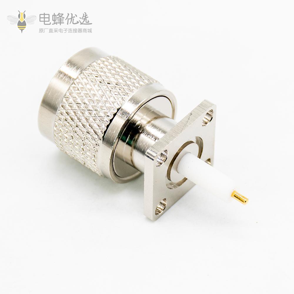 n 头公头直式射频同轴连接器4孔法兰盘面板安装