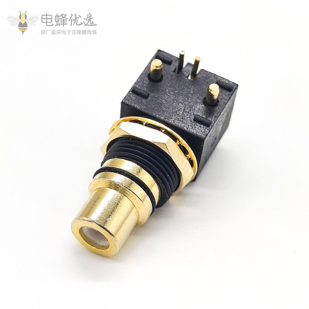 RCA接头母弯式插板镀金带ABS塑胶壳