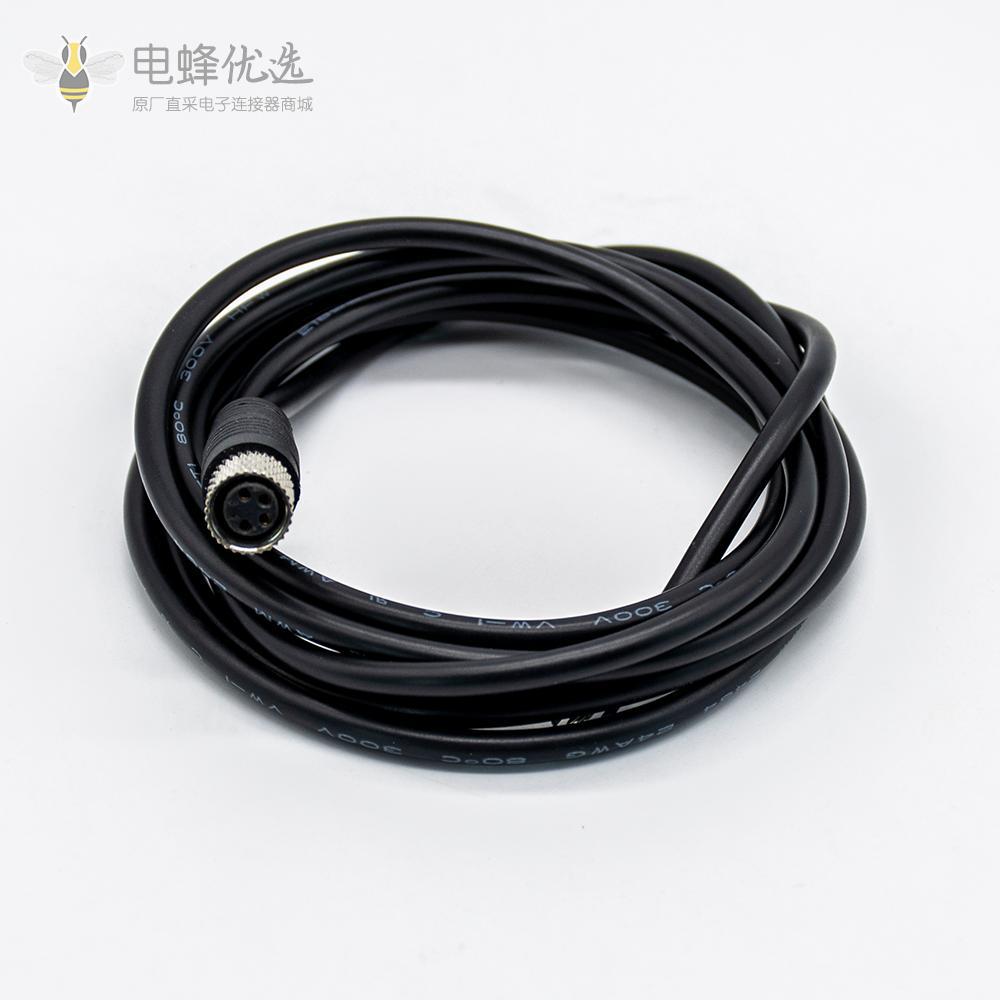 M8连接器直头公头注塑成型线A型4芯母头连线1米24AWG