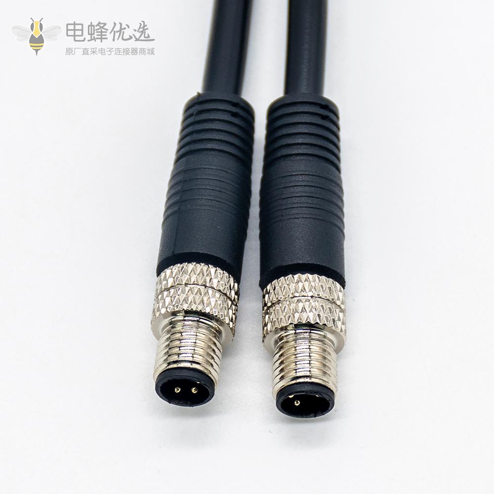 M8 4芯注塑线公头转公头航空头延长线3M AWG26 PVC