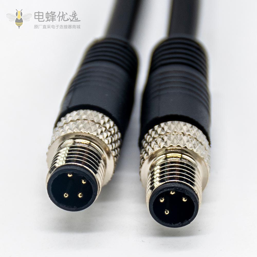 M8 4芯注塑线公头转公头航空头延长线3M AWG26 PVC